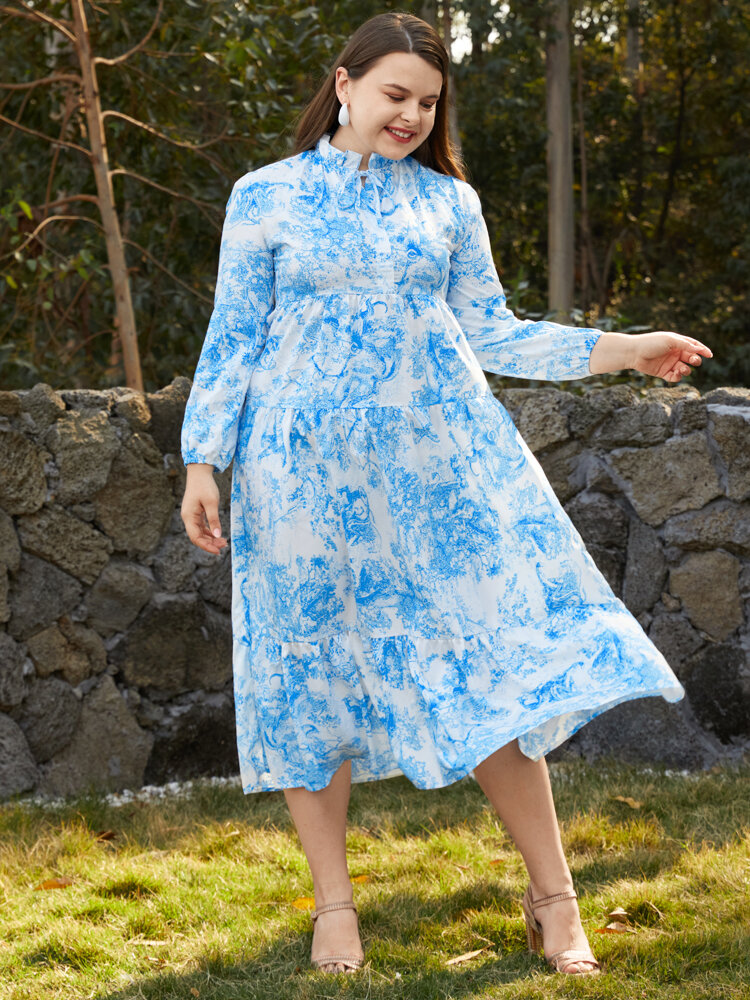 Plus Size Casual Landscape Prints Maxi Dress