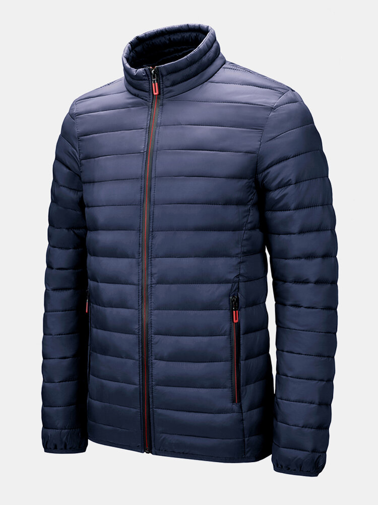 

Mens Zip Front Quilted Solid Basic Padded Puffer Jackets With Pocket, Black;navy;red;green;gray