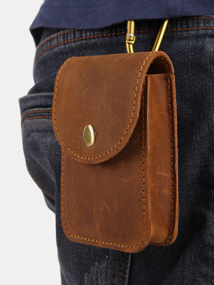 Men EDC Vintage Genuine Leather Crazy Horse Leather Storage Bag Hanging Waist Bag Wallet