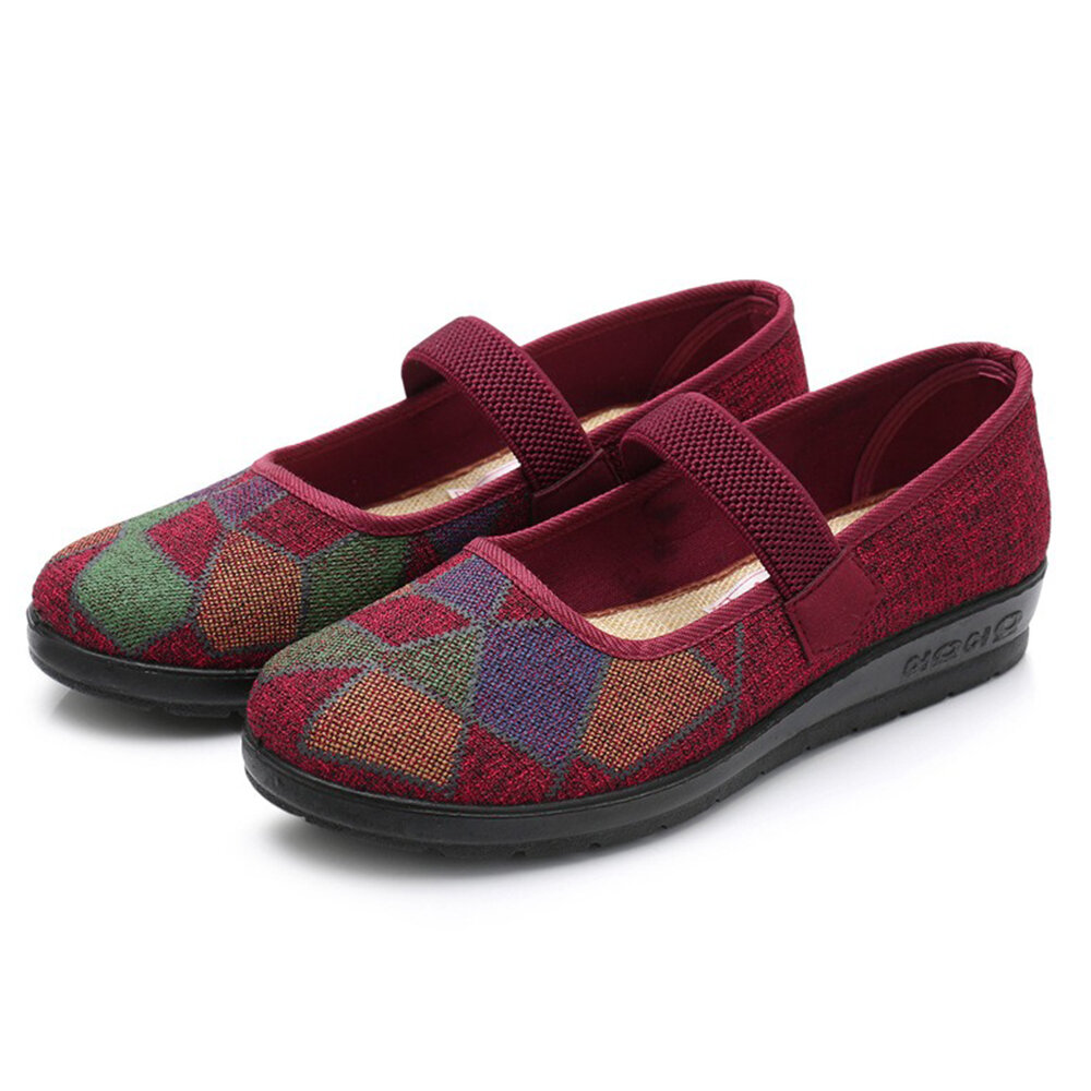Old Peking Colorful Elastic Band Slip On Cloth Flat Shoes