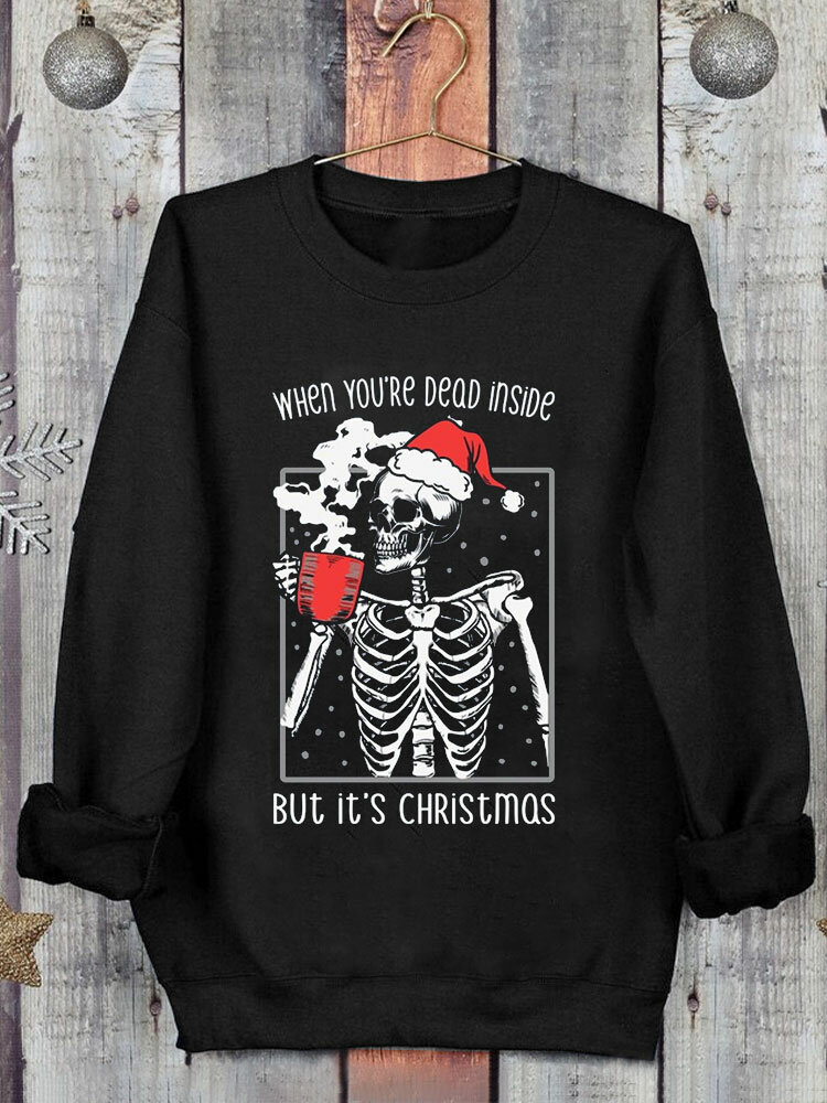 ChArmkpR Mens Christmas Skull Print Crew Neck Casual Pullover Sweatshirts Winter