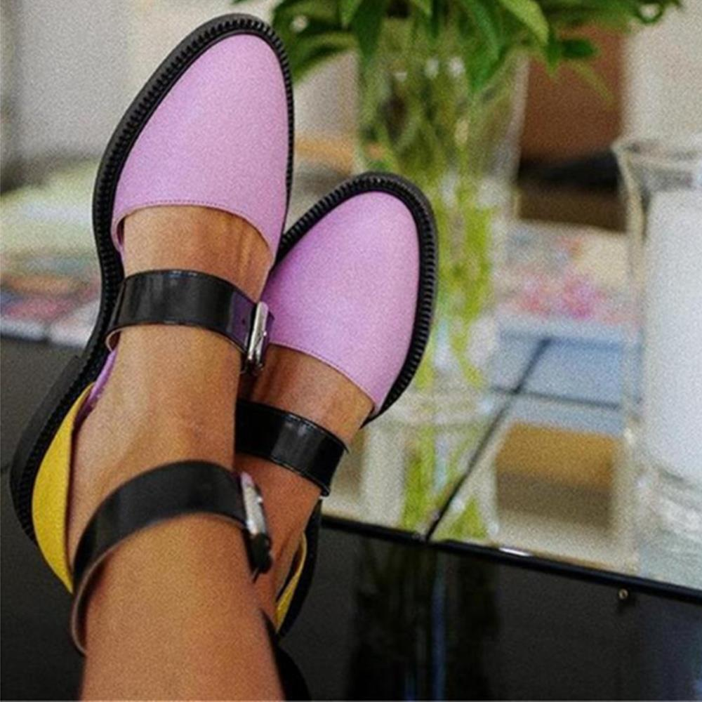 Large Size Color Splicing Buckle Stylish Casual Flat Shoes