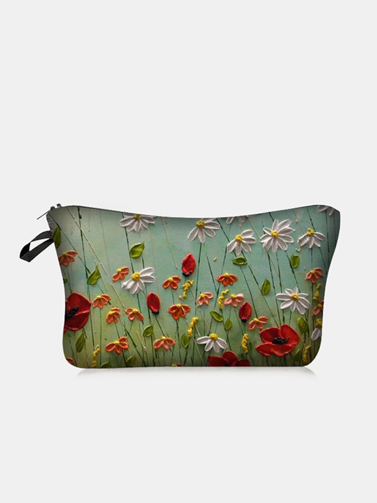 Portable Natural Landscape Printed Makeup Bag Multi-Color Flower Women Travel Wash Storage Bag