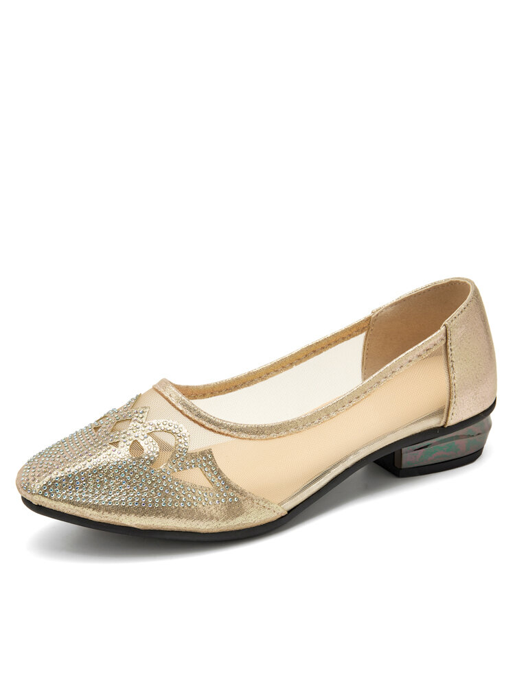 Zapatos planos cómodos sin cordones con decoración dorada de malla transpirable para mujer