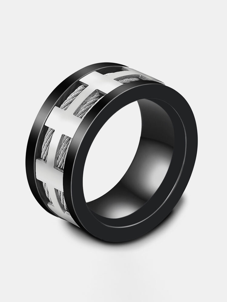 Trendy Simple Hollow Inlaid Cable Steel Wire Circle-shaped Stainless Steel Ring