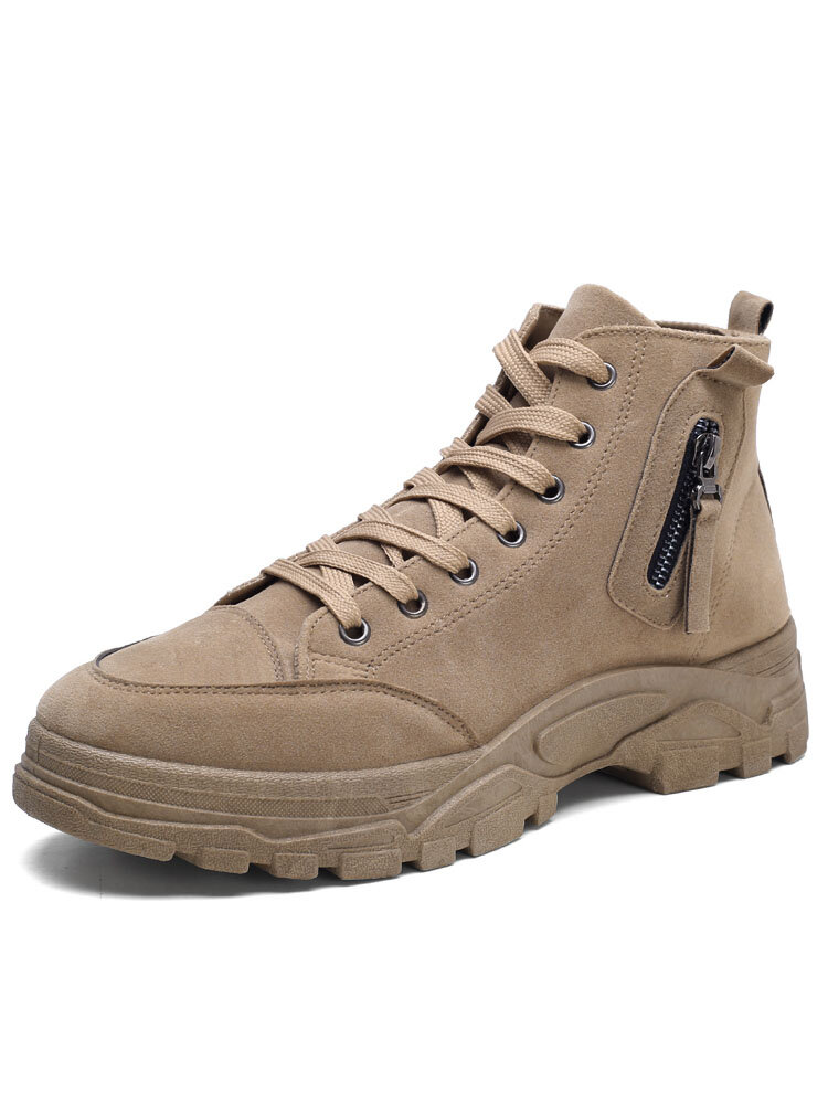 Men Suede Tooling Boots Side Zipper Comfy Slip Resistant Outdoor Casual Ankle Boots