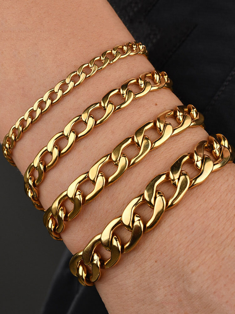 Trendy Simple Geometric-shaped Chain 18K Gold Plated Stainless Steel Bracelet