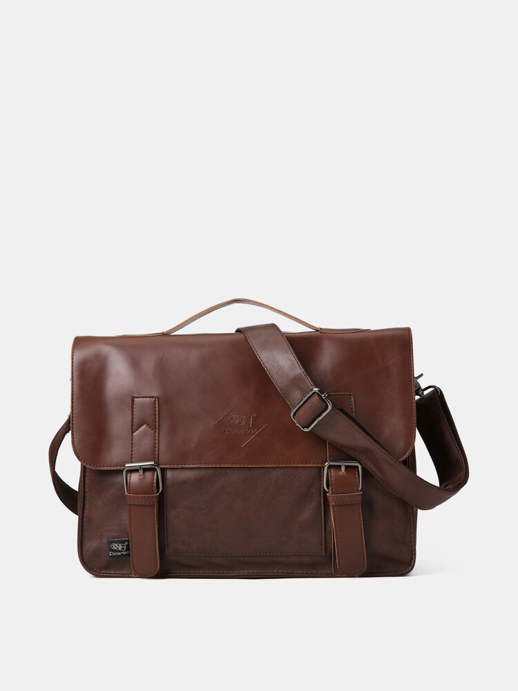 Men Vintage Multifunction Waterproof Faux Leather Briefcase Shoulder Bag