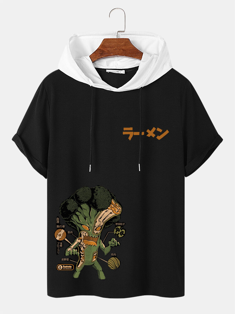 T-shirt con cappuccio a maniche corte con stampa di cartoni animati giapponesi da uomo