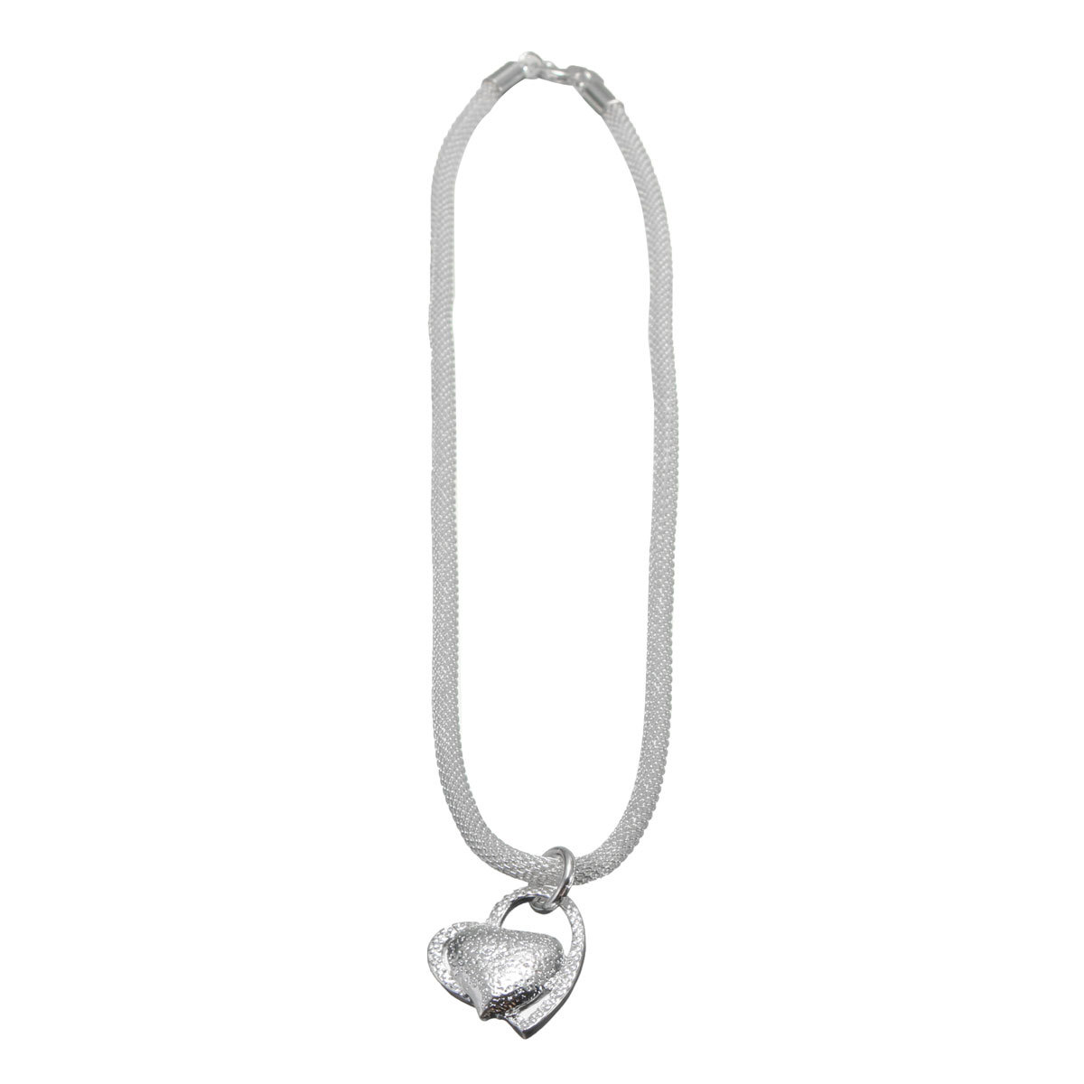 925 Sterling Silver Double Heart Pendants Necklace