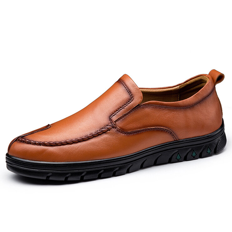 Men Genuine Cow Leather Comfy Round Toe Slip On Casual Loafers
