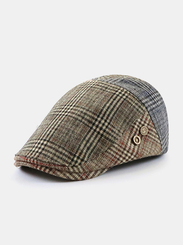 Men British Style Retro Lattice Stripe Pattern Casual Keep Warm Forward Hat Beret Hat