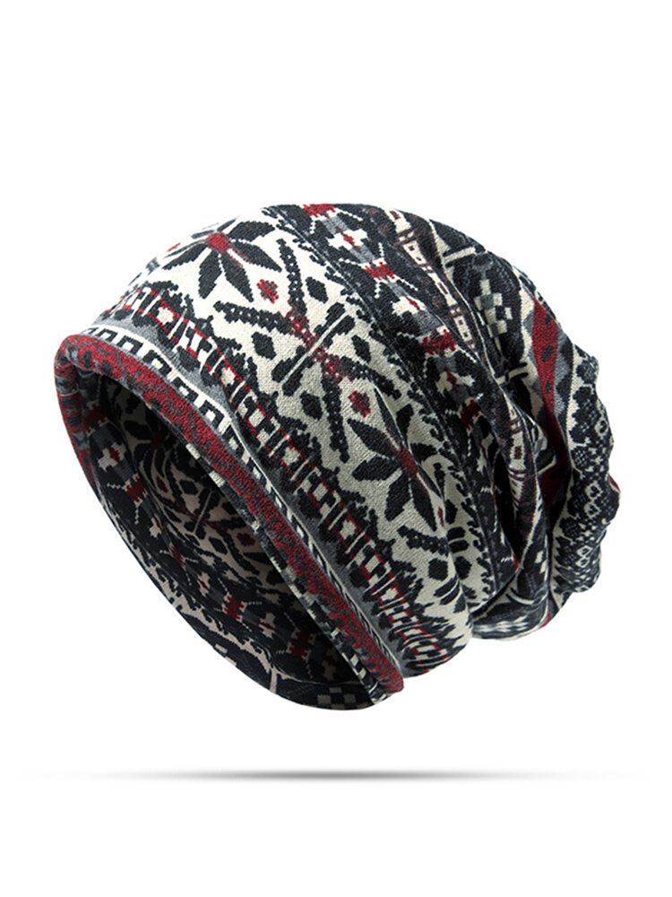 Unisex Floppy Ethnic Hat Cotton Headband Beanie Collars Hat Keep Warm Cap Dual Use Scarf