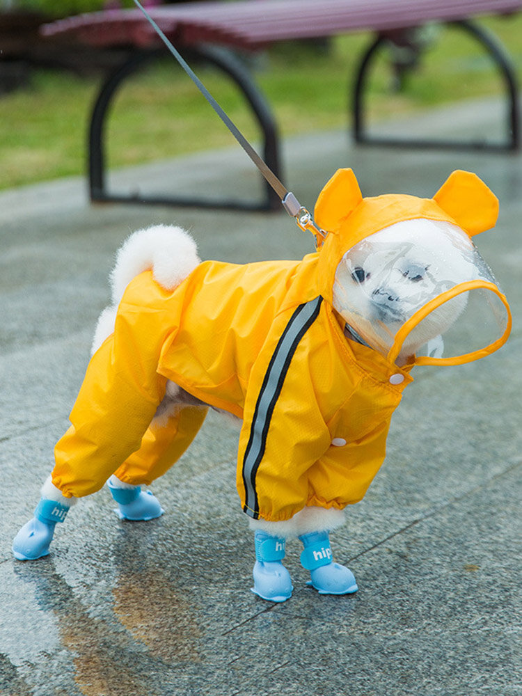 4 PCs Cartoon Dog Anti-Slip Waterproof Warm Boots Outdoor Pet Rain Boots