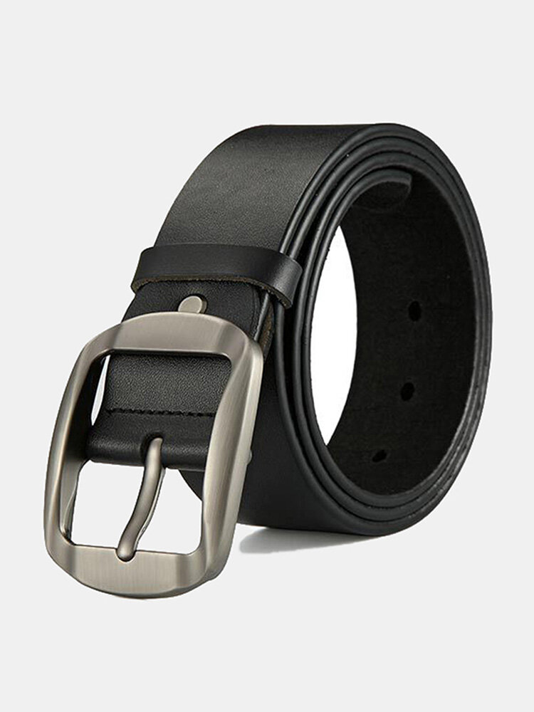 Men Cowhide Solid Color Alloy Pin Buckle Casual Business Belt
