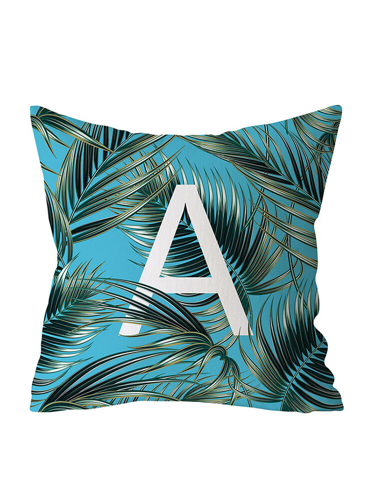 

Jungle Green Plants Alphabet Letter Pattern Peach Skin Cushion Cover Home Sofa Art Decor Pillowcases