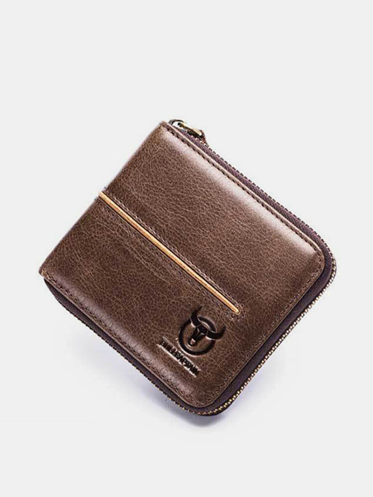 Men Casual Genuine Leather Multi-Card Card Holder Zipper Wallet