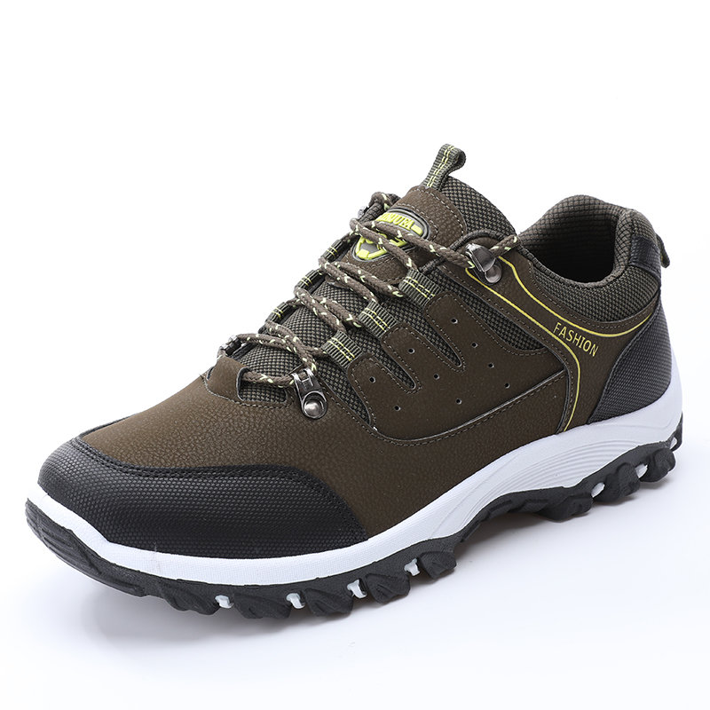 Men Microfiber Leather Outdoor Slip Resistant Lace Up Hiking Shoes