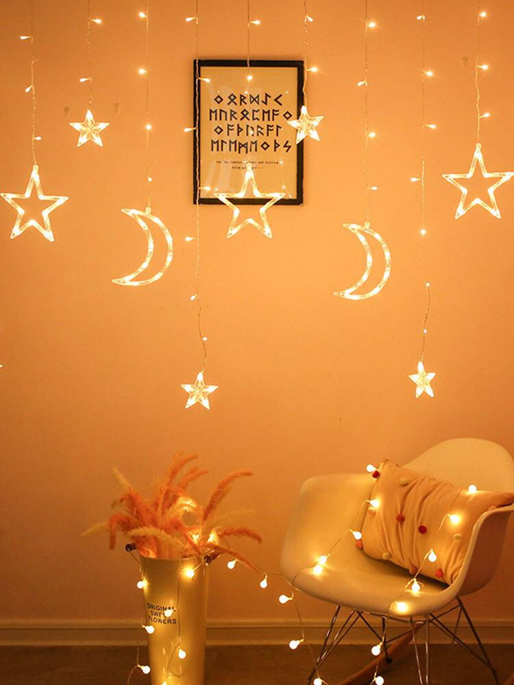 

LED Star Moon Shape Lamp Lanterns Romantic Atmosphere Indoor Outdoor Home Wall Curtain Garden Decor String Lights, White;multi color