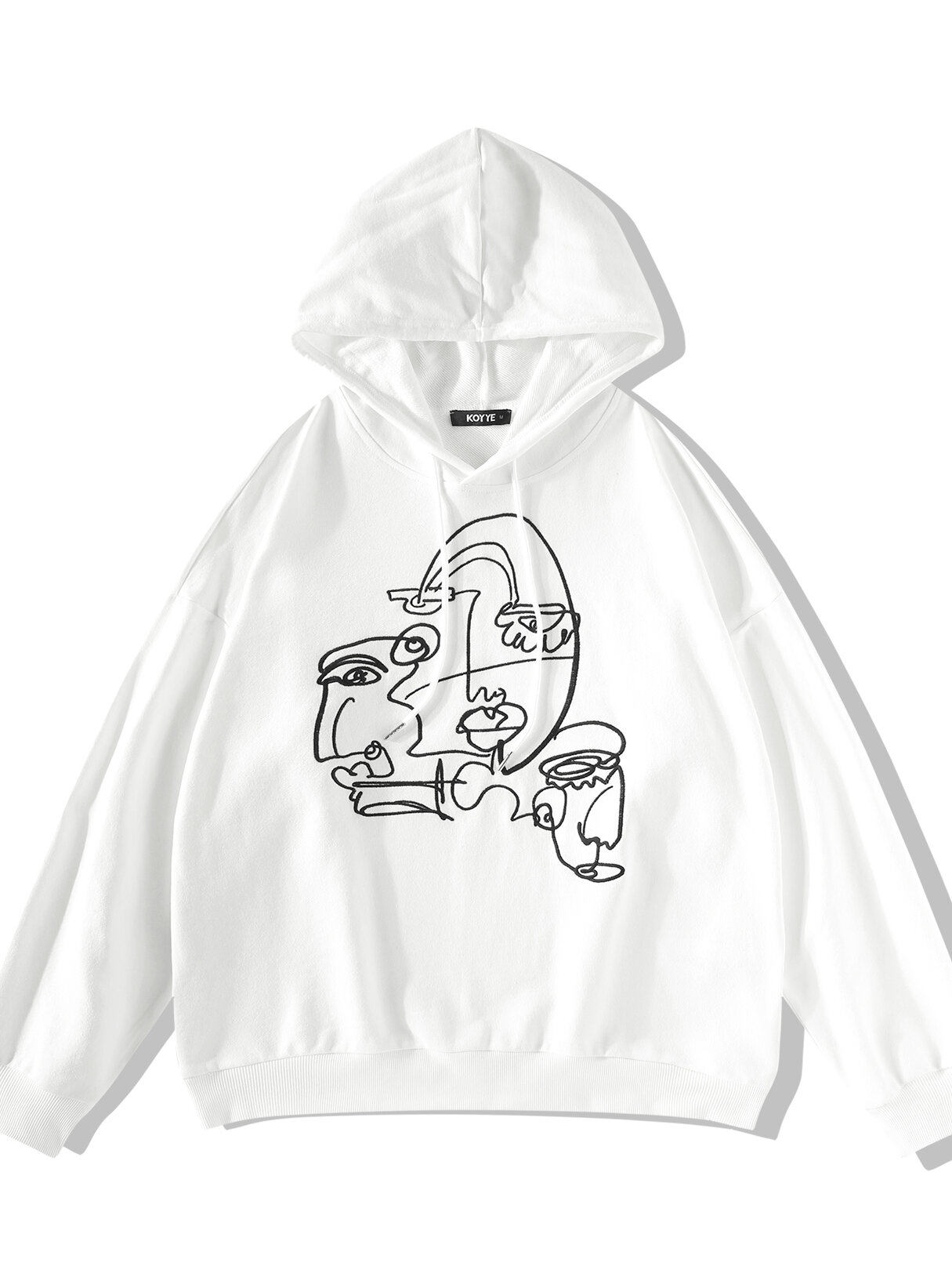 Men White Abstract Graphic Print Hoodie