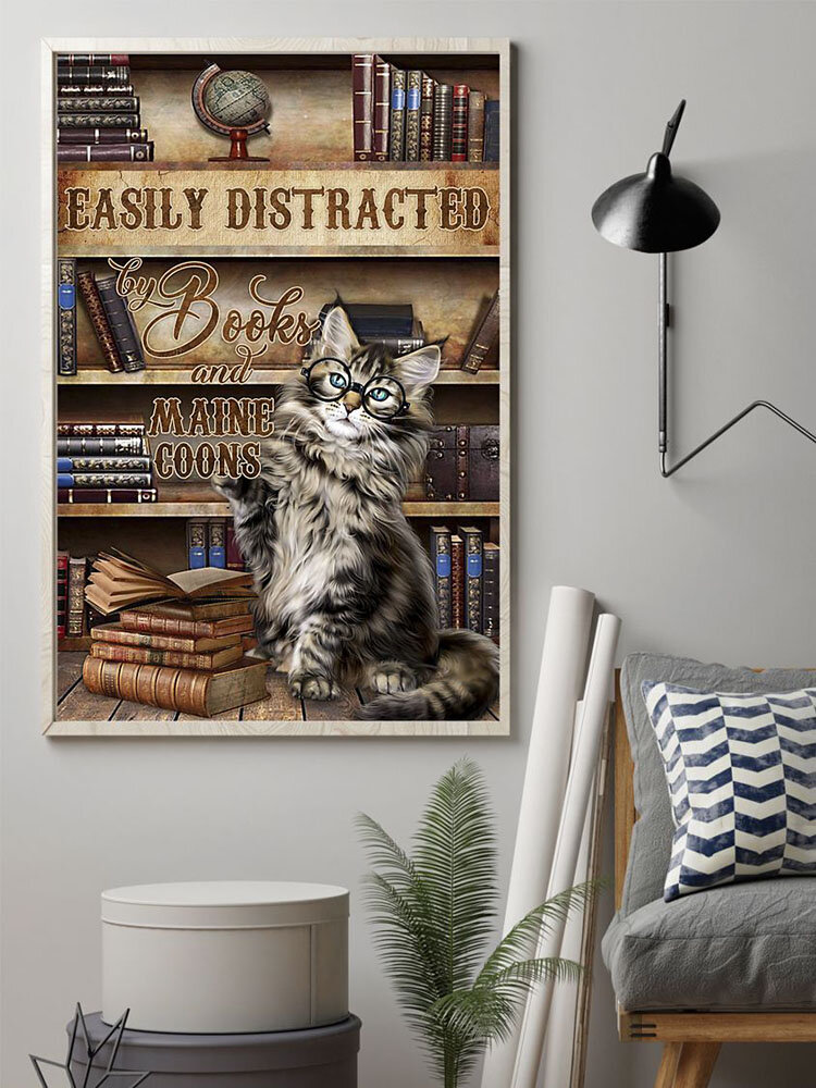 

Cat And Book Pattern Canvas Painting Unframed Wall Art Canvas Living Room Home Decor
