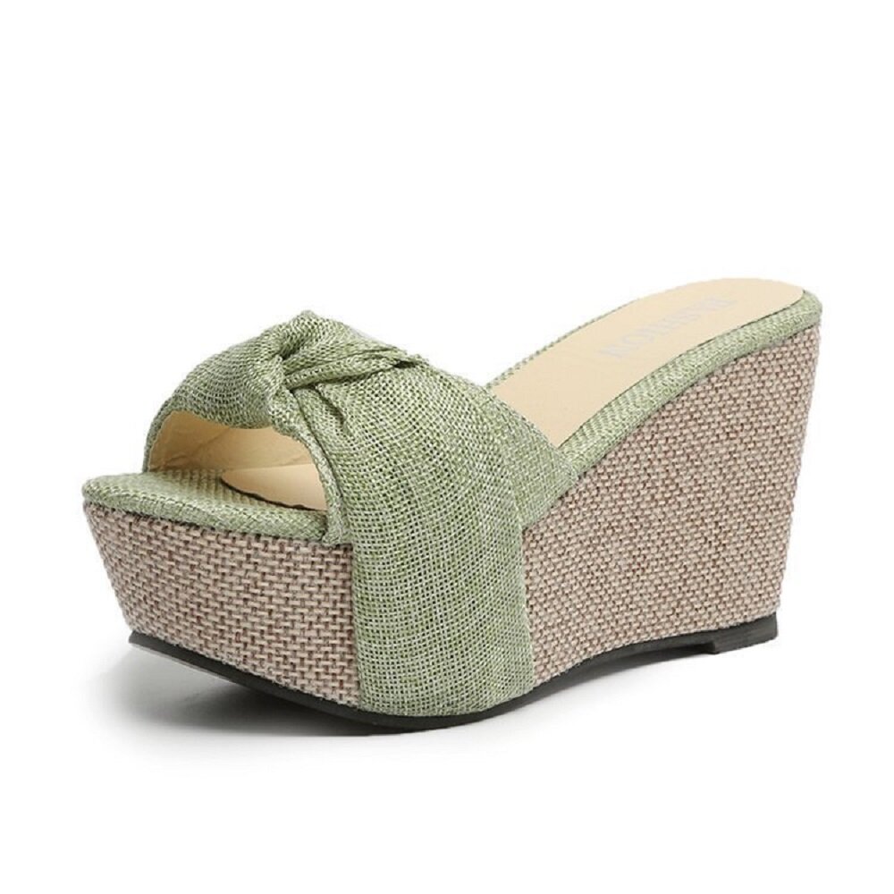 

Women Lady Comfy Cloth Knot Platform Wedges Slippers, Yellow;green;black