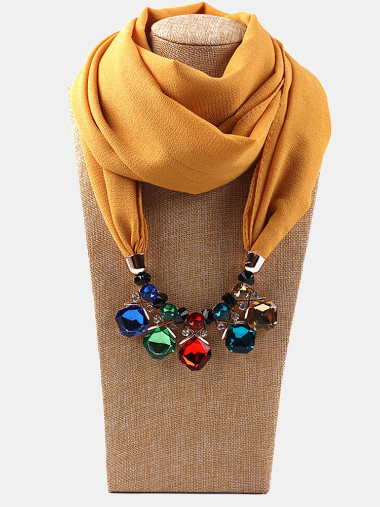 Bohemian Printed Chiffon Multi-layer Necklace Handmade Alloy Jewelry Pendant Scarf Necklace