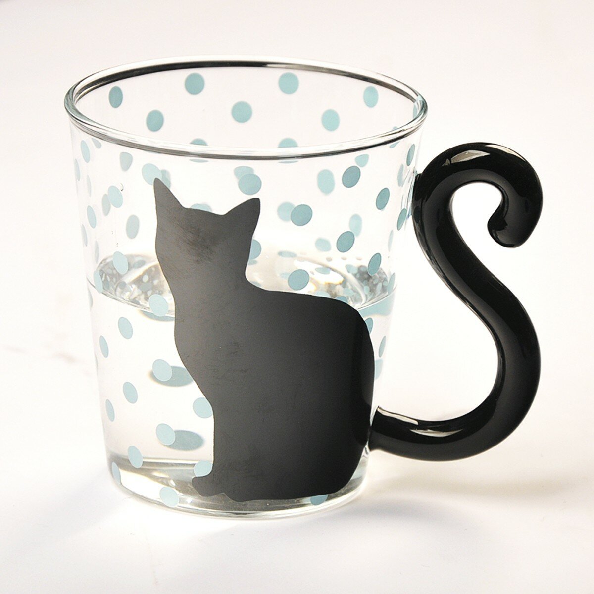 

Cute Cartoon Cat Glass Cup Tea Cup Milk Coffee Mug Music Dots Home Office