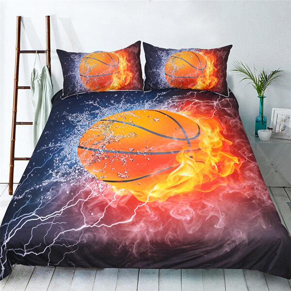 3d Unique Basketball Fire Printed Duvet Cover Set Boy Kid Sports Bedding Set Bedclothes Us 3pcs