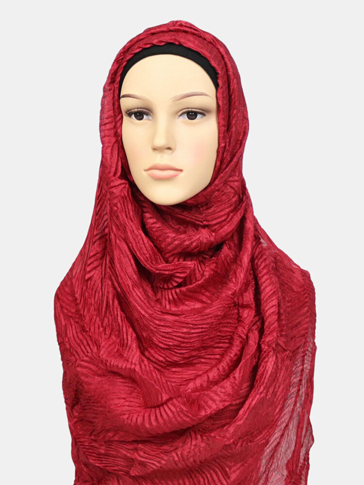 Women Polyester Solid Color Silk Muslim Ethnic Turban Hijab