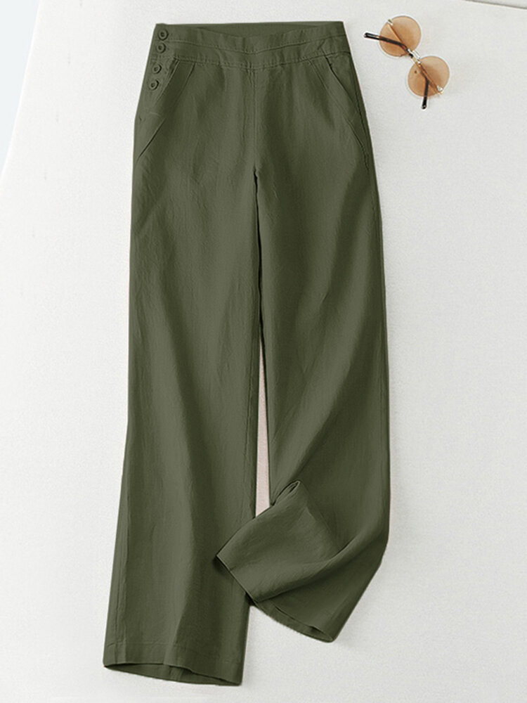 Solid Casual Wide Leg Pants For Women
