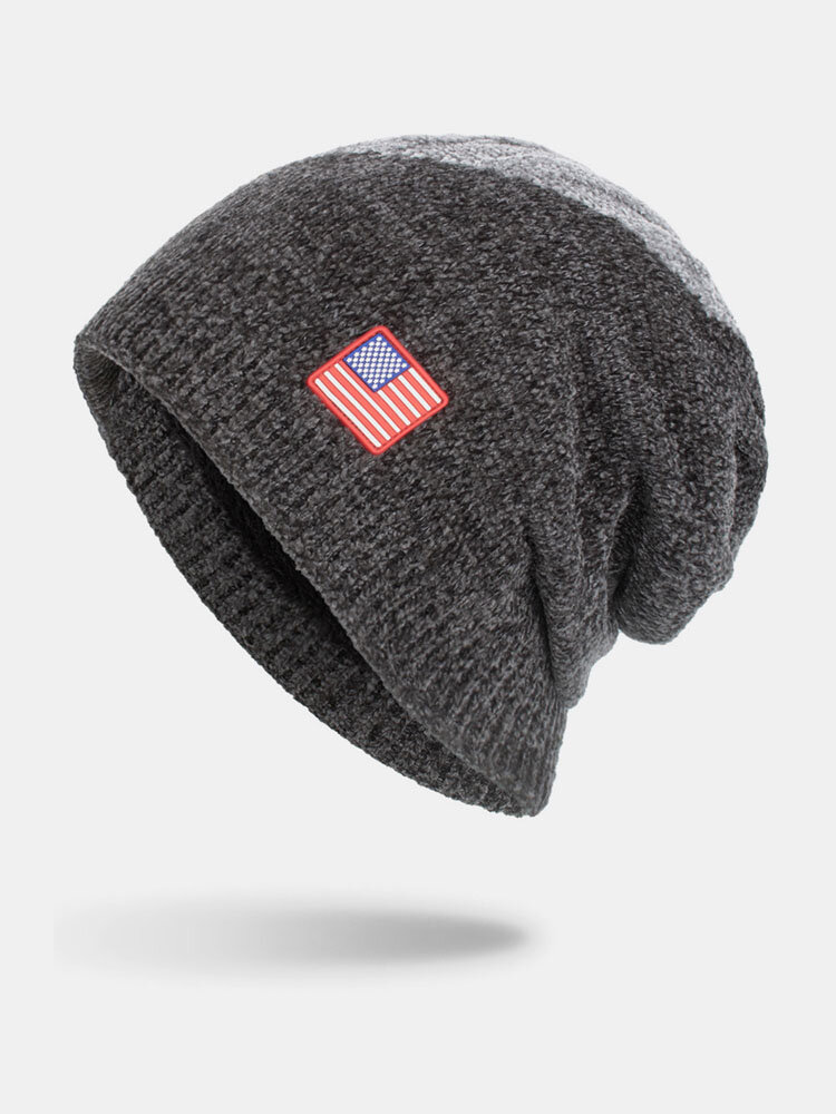 Men Wool America Flag WInter Keep Warm Beanie Skull Cap Woolen Knit Cap