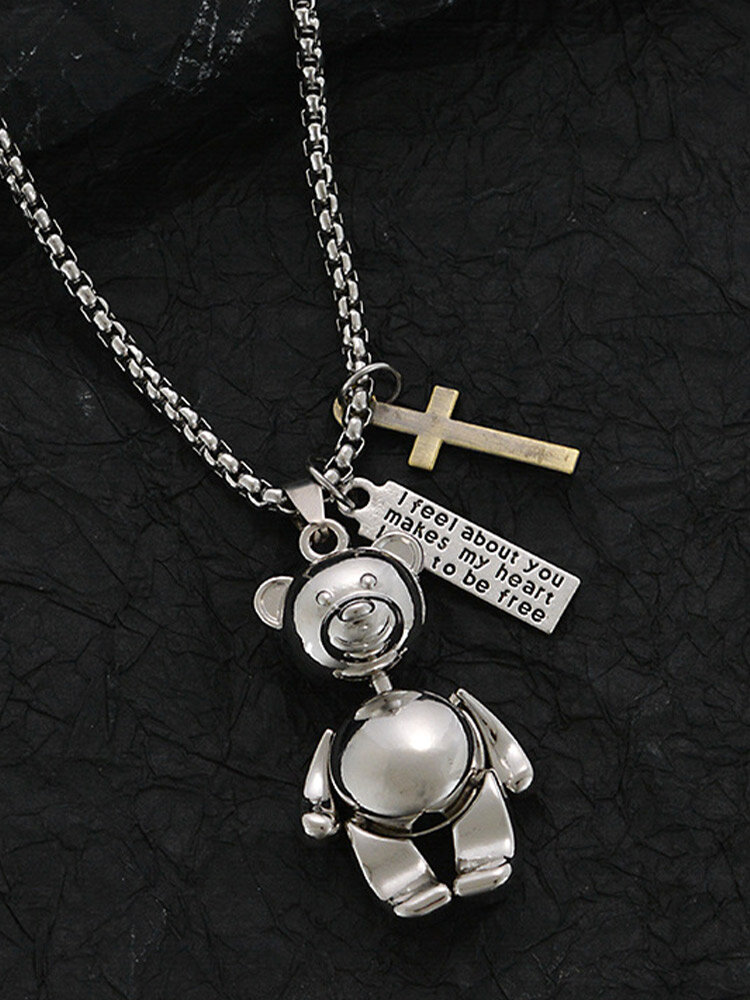 Trendy Hip Hop Cartoon Robot Bear Pendant Alloy Steel Necklace