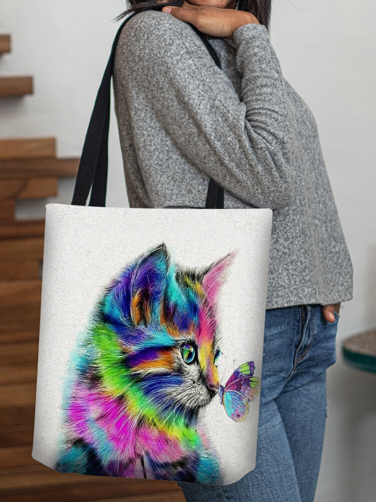 Women Colorful Cat Pattern Print Shoulder Bag Handbag Tote