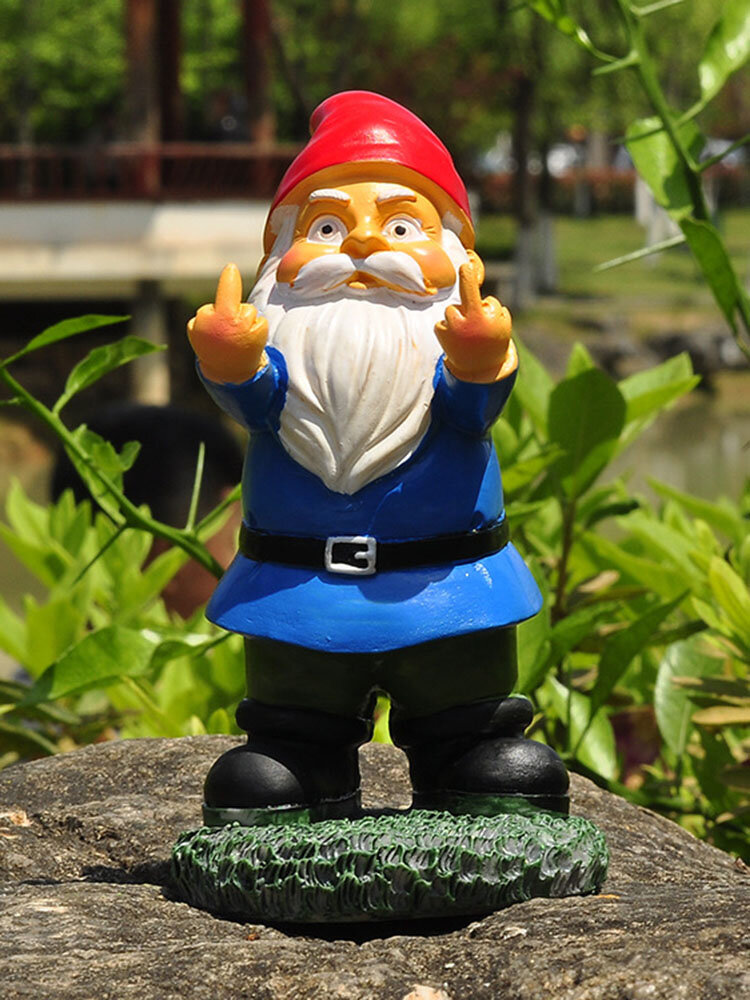 1PC Resin Provocation Gnome Dwarf White Beard Statues Raise Middle Finger Lawn Decorations Indoor Outdoor Christmas Garden Ornament