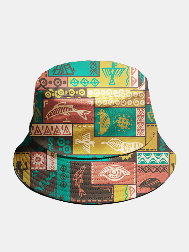 Unisex Cotton Multicolor Tribal Pattern Printing Sunscreen Casual Bucket Hat