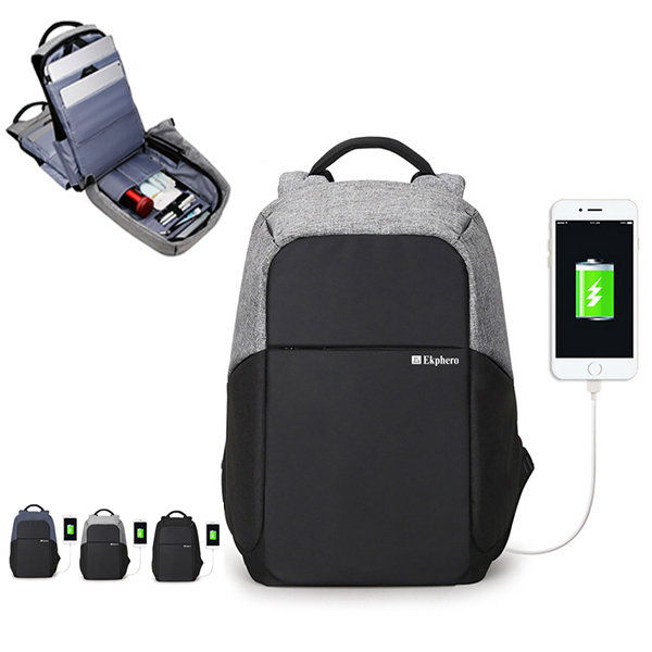 

Ekphero Anti-theft Backpack With USB Charging Port Casual Travel Bag For Men, Grey;blue;black