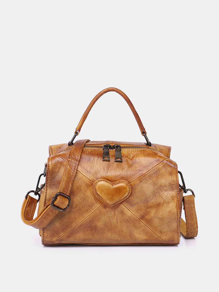 Women Genuine Leather Vintage Heart-shaped Handbag Shoulder Bag