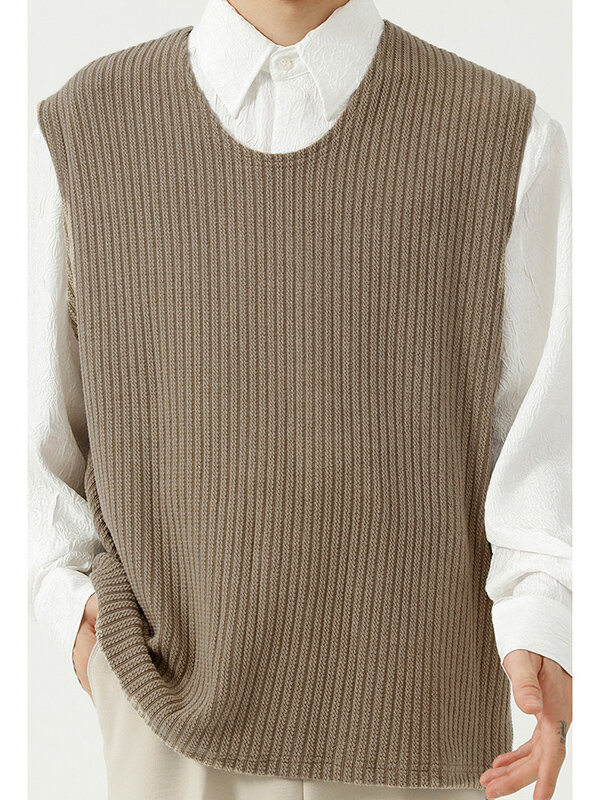 

Mens Loose Round Neck Sleeveless Sweater Vest, Black;khaki;gray