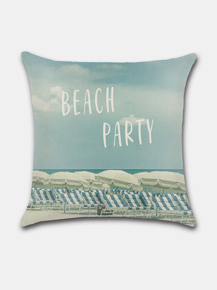 ビーチ枕カバービーチ風景ココナッツパームハットリネンデジタル印刷