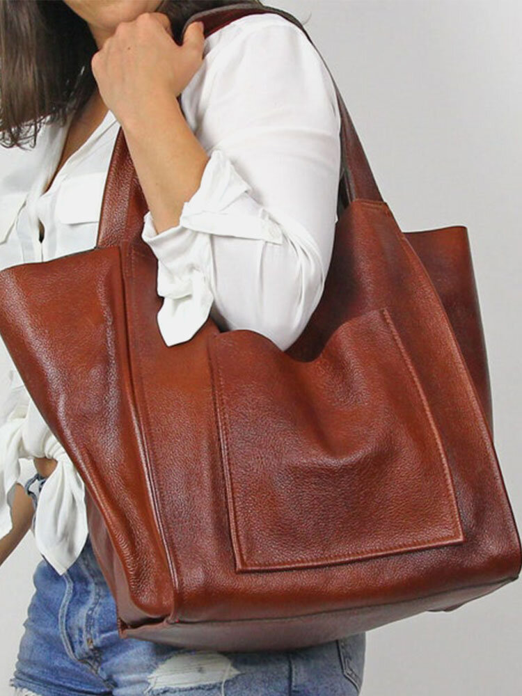 Soft Faux Leather Vintage Brush Color Large Capacity 14 Inch Laptop Handbag Shoulder Bag Oversized Shopping Bag Tote