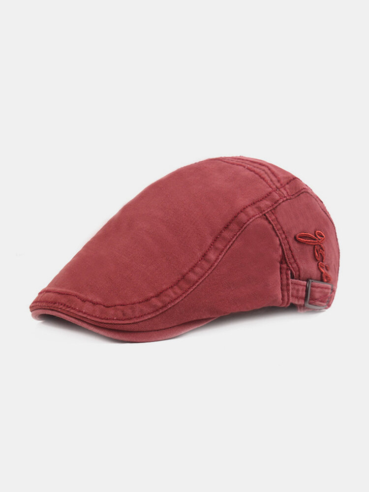 Men's Embroidery Cotton Cap Forward Hat British Retro Sun Hat Literary Beret