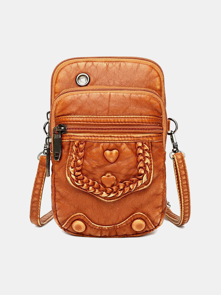 Women Retro Multi-Layers Earphone Hole 6.5 Inch Phone Bag Crossbody Bag