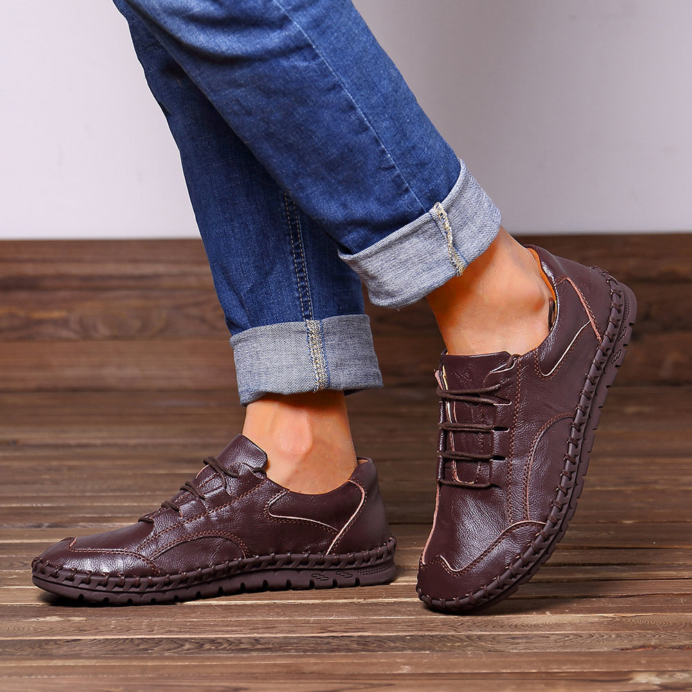 Large Size Men Hand Stitching Super Soft Leather Shoes