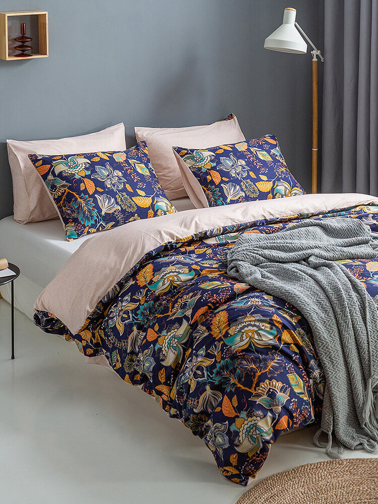2/3 Pcs Bohemian Floral Overlay Print Comfy Bedding Set Duvet Cover Pillowcase Twin King