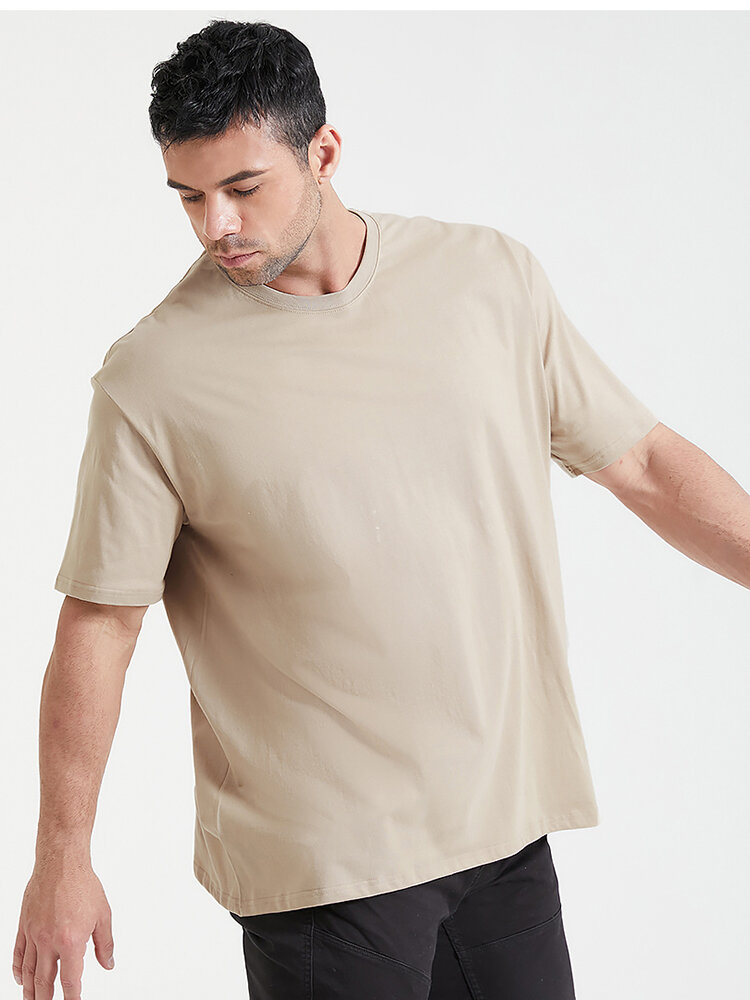 Plus Size Mens Solid Color O-Neck Short Sleeve Basic Casual T-Shirt