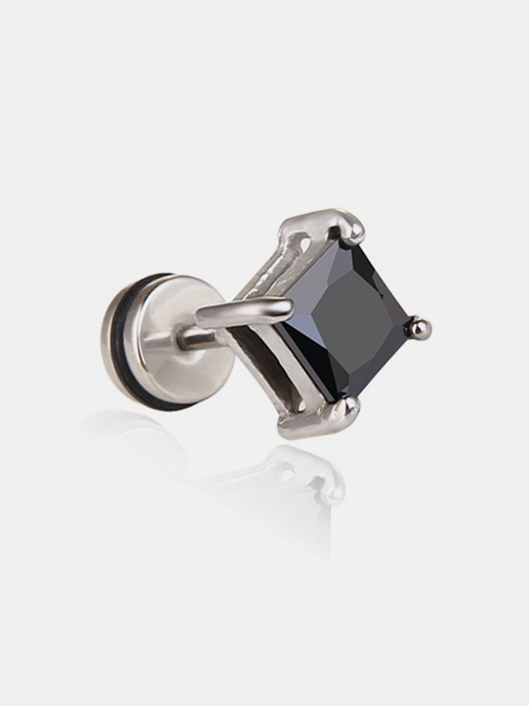 Fashion Ear Stud Earrings Square Geometric Zircon Titanium Steel Earrings Jewelry for Women Men