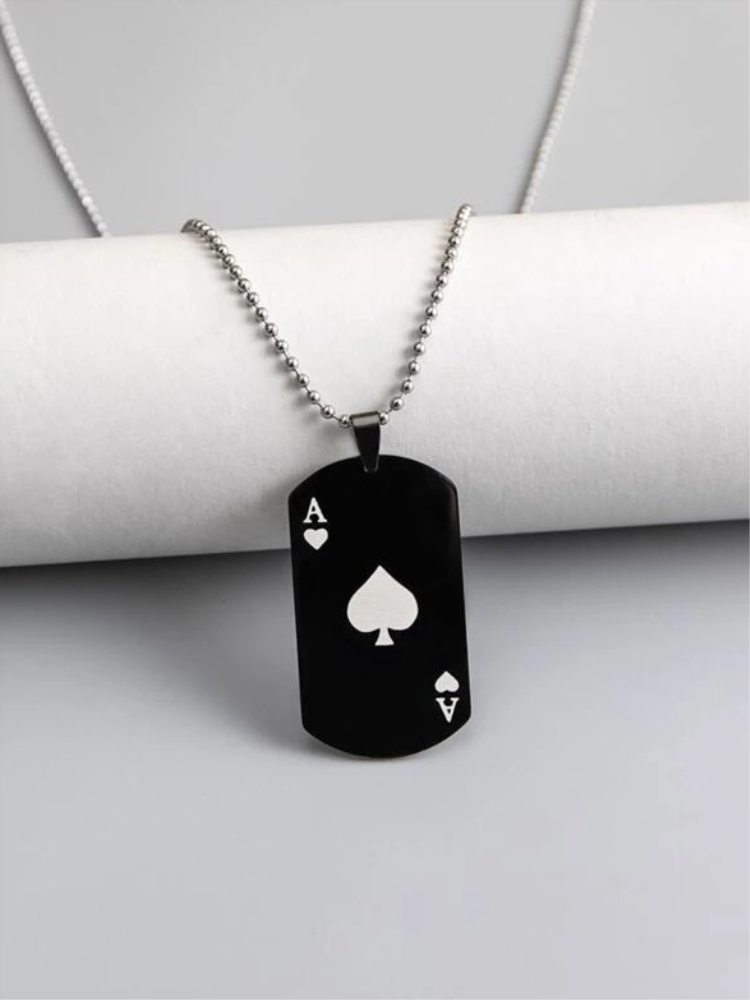 Trendy Simple Spades A Poker Geometric-shaped Pendant Stainless Steel Necklace