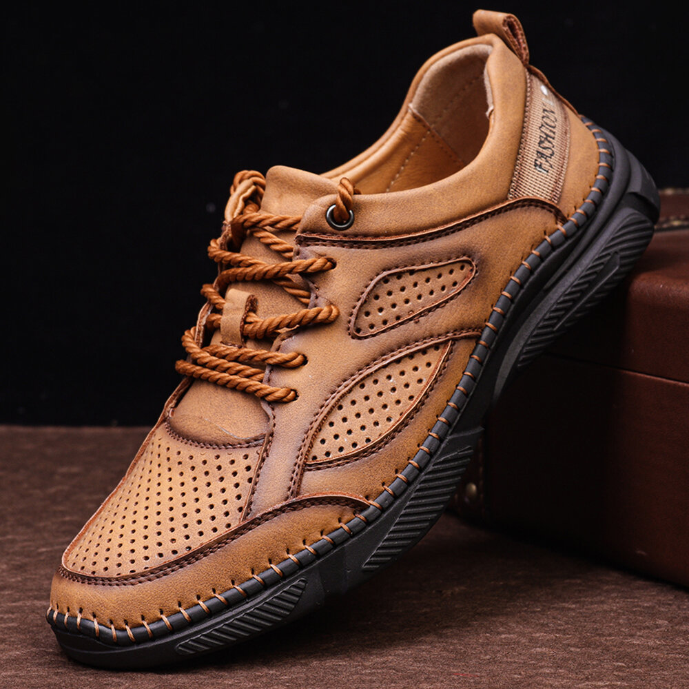 Menico Men Microfiber Leather Hand Stitching Non Slip Soft Casual Shoes