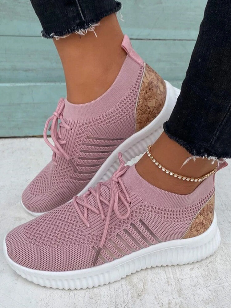 Large Size Women Casual Breathable Knitted Lightweight Soft Comfy Sneakers